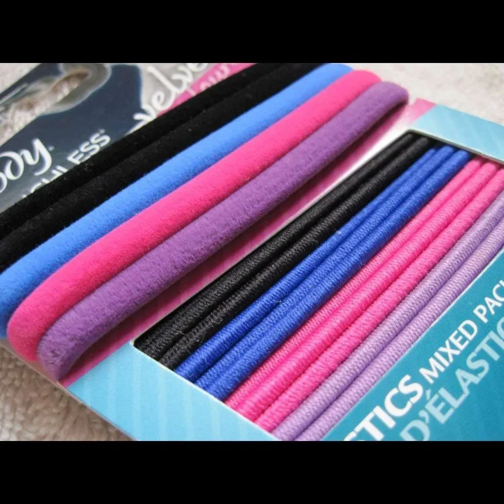 17 Goody Ouchless 5 Velvet Mixed Pack Elastic Hair Band Ponytailers Pink Purple